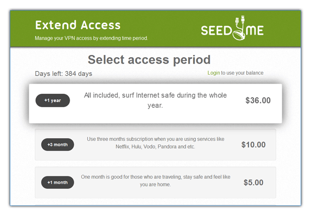 Seed4.Me VPN Client - Pay Window